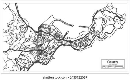 Ceuta Spain City Map iin Black and White Color. Outline Map. Vector Illustration.