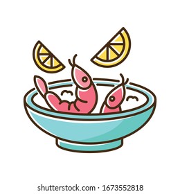 Ceviche blue RGB color icon. Peruvian national dish. Latin american cuisine main course. Shrimp and lemon soup. Seafood salad. Thai tom yam soup. Asian meal. Isolated vector illustration