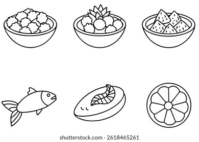 ceviche line art creative seafood dish design illustration.eps