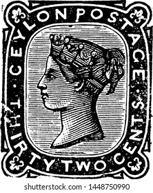 Ceylon 30 2 Cent Stamp 1872, Vintage-Illustration.