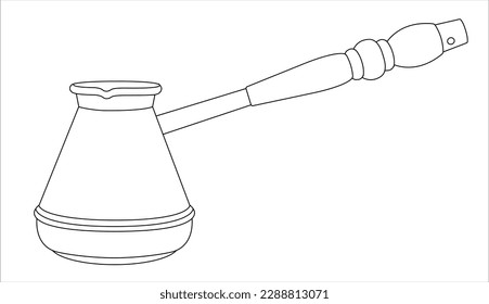 Cezva. Coffee maker. Coloring page. Black outline.	