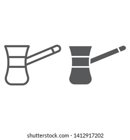 Cezve for coffe line and glyph icon, food and drink, old coffee maker sign, vector graphics, a linear pattern on a white background, eps 10.