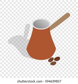 Cezve for coffee and coffee beans isometric icon 3d on a transparent background vector illustration