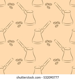 cezve coffee seamless on brown background. vector illustration