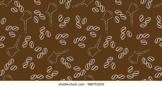 cezve coffee seamless on brown background. vector illustration