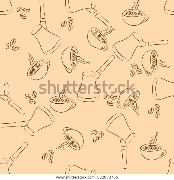 Cezve Coffee Seamless On Brown Background Stock Vector Royalty Free