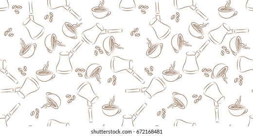 cezve coffee seamless on white background. vector illustration