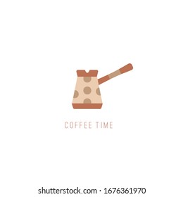 Cezve. Coffee theme. Coffee lovers concept.  Minimalistic Icon. Logo template. Colored vector Illustration. Cartoon style, simple Flat design. Isolated on a white background