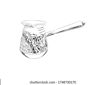 Cezve, coffeepot, ibrik Hand Drawn Sketch Vector illustration.