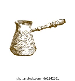 Cezve, coffeepot, ibrik Hand Drawn Sketch Vector illustration.