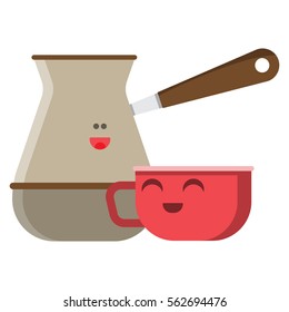 cezve and cup, coffee drink, vector image, flat design