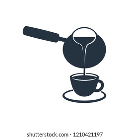 Cezve with cup isolated icon on white background, 400 coffee set, logo and sign