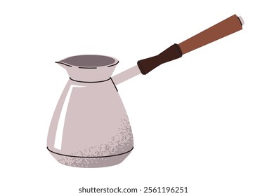 Cezve with handle. Turkish coffee maker for making hot coffee drinks. Flat cartoon illustration isolated on white background