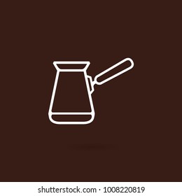 Cezve icon. Brewing method icon in line art style with brown background. Turkish coffee icon. Coffee maker equipment. Coffee brewing methods icon turkish cezve. Turk vector illustration