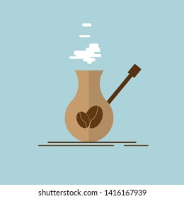 cezve icon with coffee beans logo, Vector illustration. flat design with shadow