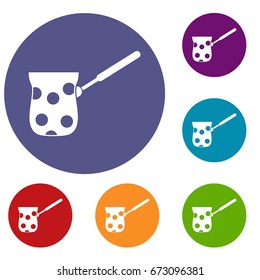 Cezve icons set in flat circle reb, blue and green color for web