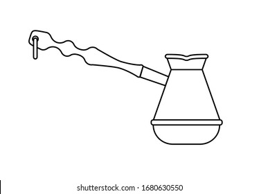 Cezve illustration in line style. Coffee theme. Coffee lovers concept. Line art vector Turkish coffee. Isolated on white background.