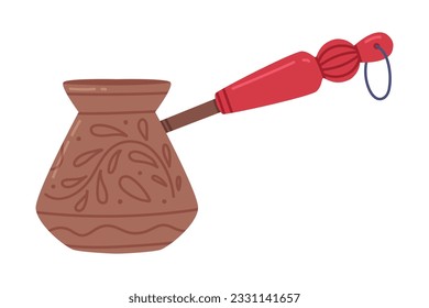 Cezve as Long-handled Pot and Traditional Istanbul Symbol Vector Illustration