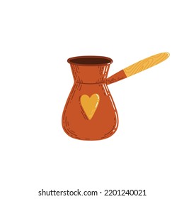 Cezve Long-handled Pot For Turkish Coffee. Vector Stylized Clipart. Autumn Concept Illustration Is A Perfect For Stickers And Icons. Warm Autumn Color Pallet.