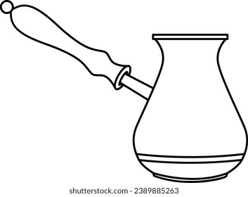 Cezve for Making Coffee for Coloring. Traditional Turkish Kitchen Utensils. Vector illustration