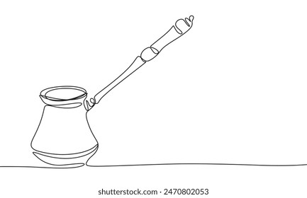 Cezve one line continuous. Cezve line art. Hand drawn vector art.