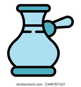Cezve pot icon outline vector. Drink bean. Turkish coffee color flat