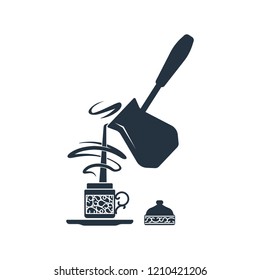 Cezve with turkish cup isolated icon on white background, 400 coffee set, logo and sign