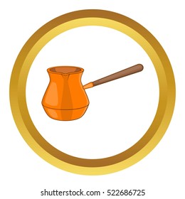 Cezve vector icon in golden circle, cartoon style isolated on white background