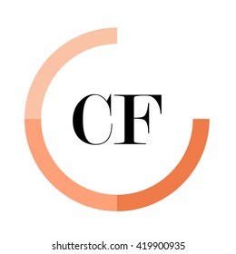 CF black letters , modern type of font , tree orange colors , simply alphabet like design identity
