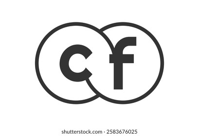 CF business company emblem with outline rounds and letters c f. Logo template of two merged circles for brand identity, logotype. Vector Infinity symbol  and technology sign.