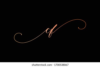 cf or c, f Lowercase Cursive Letter Initial Logo Design, Vector Template