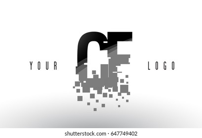 CF C F Pixel Letter Logo with Digital Shattered Black Squares. Creative Letters Vector Illustration.