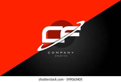 cf c f  red black white technology swoosh alphabet company letter logo design vector icon template 