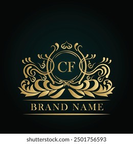 CF golden letter logo. CF logo initial Luxury ornament emblem. Golden template for cafe, bars, boutiques, invitations. Logo for business. Vintage elements. 