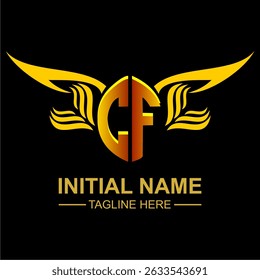 CF Golden Wing Emblem Logo with elegant gold wings, sleek and modern design. Ideal for branding, creative projects, luxury businesses, or artistic ventures.