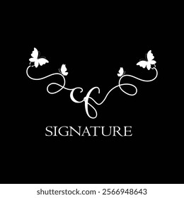 CF Handwritten initial letter, CF simple signature vector logo with butterfly shape variation, beauty, photography letter logo design. C F