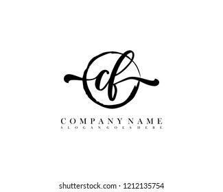 CF initial handwriting logo circle template vector