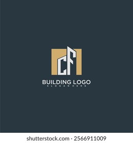 CF initial letter building logo for real estate with square design