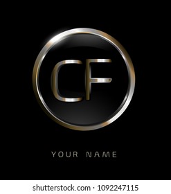 CF initial letters with circle elegant logo golden silver black background