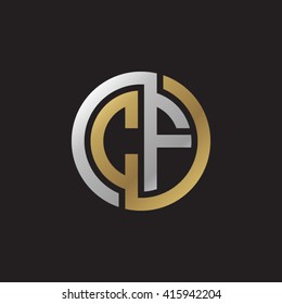 CF initial letters linked circle elegant logo golden silver black background