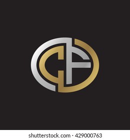 CF initial letters looping linked ellipse elegant logo golden silver black background