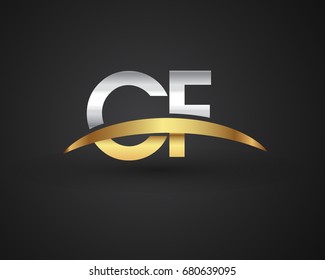 CF initial logo company name colored gold and silver swoosh design. vector logo for business and company identity.
