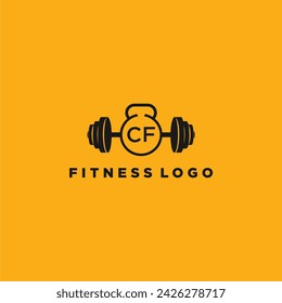 CF initial monogram for fitnes or gym logo with creative barbell design