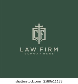 CF initial monogram for law firm with sword and shield logo image