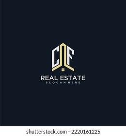 CF initial monogram logo for real estate with home shape creative design