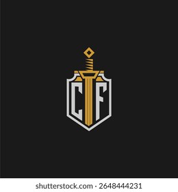 Monograma inicial CF para imagem em estilo escudo e espada
