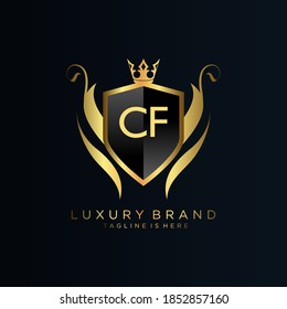Carta CF Inicial con plantilla real.elegante con el logotipo de la corona vectorial, Ilustración vectorial con el logotipo fletador creativo.