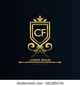 CF Letter Initial mit Royal Template.elegant mit Kronlogo, Creative Lettering Logo Vektor Illustration.