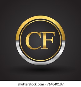 CF Letter logo in a circle, gold and silver colored. Vector design template elements for your business or company identity.