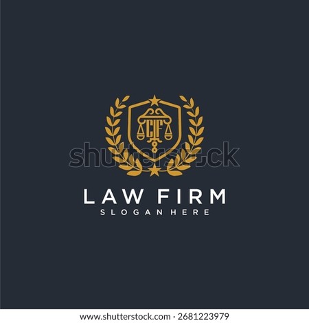 CF letter monogram logo for lawfirm with pillar and leaf image design